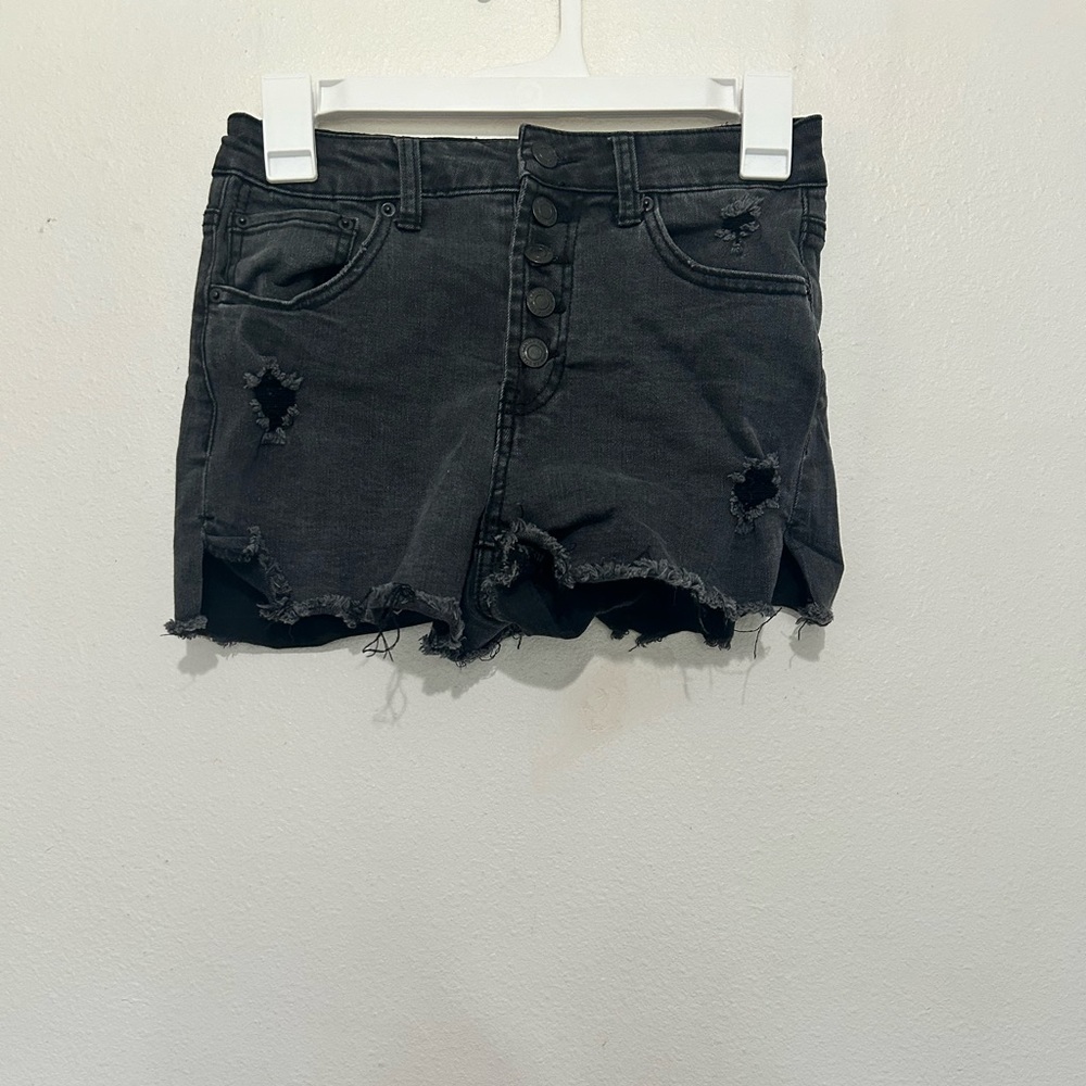 Black Distressed High Rise Shorts